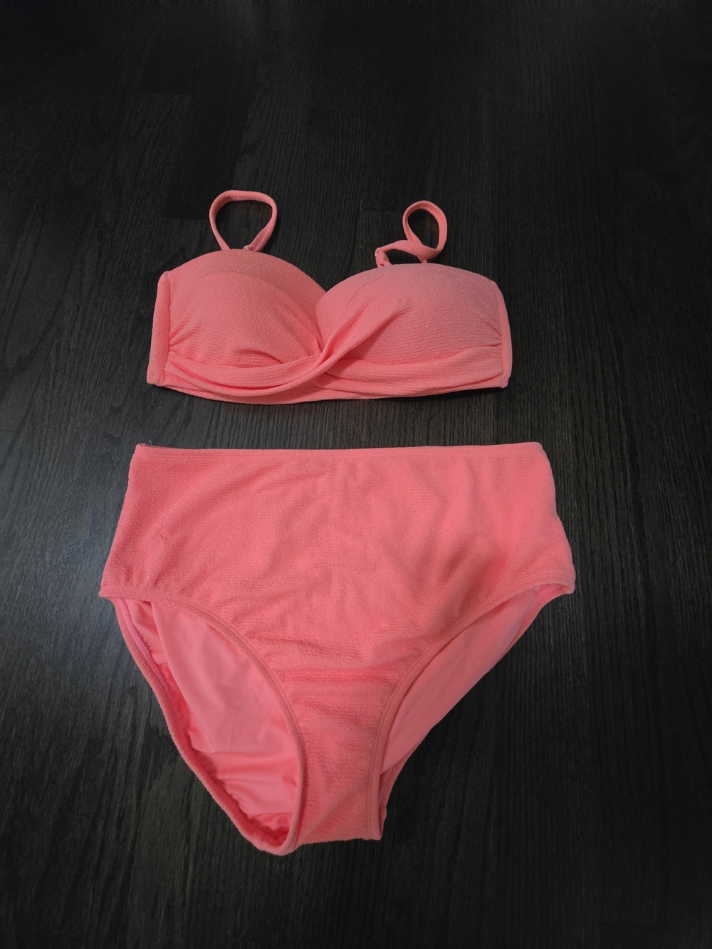LOFT Coral Pink Twist Bandeau High-Waist Bikini